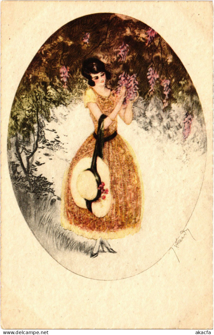 PC ARTIST SIGNED, HARDY, LADY IN THE FOREST, Vintage Postcard (b51809) - Hardy, Florence