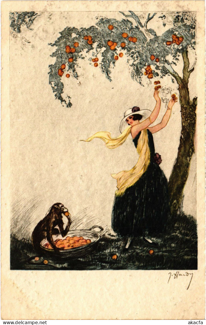 PC ARTIST SIGNED, HARDY, LADY AND A MONKEY, Vintage Postcard (b51805) - Hardy, Florence