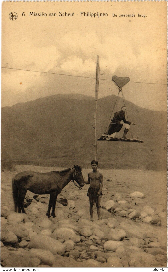 PC PHILIPPINES, TRAVEL ACROSS A RIVER WITH A CABLE, Vintage Postcard (b52514) - Philippines