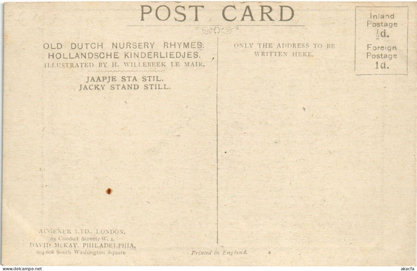 PC WILLEBEEK LE MAIR ARTIST SIGNED JACKY STAND STILL, Vintage Postcard (b52506) - Le Mair