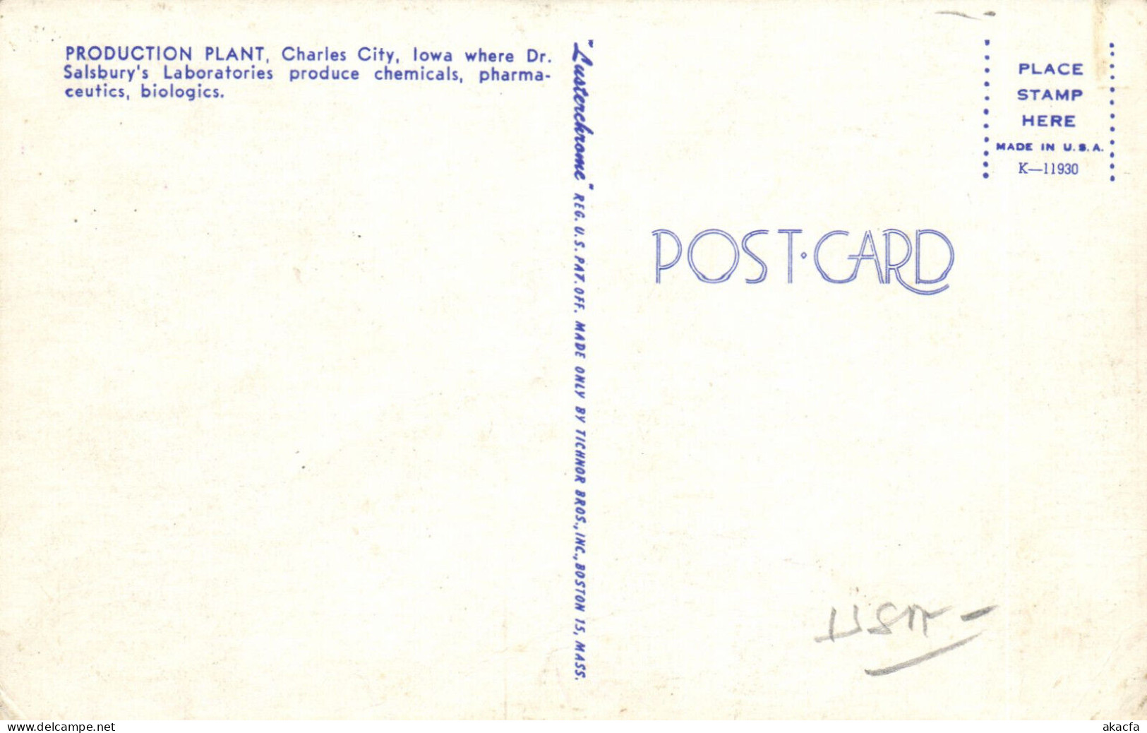 PC US, PRODUCTION PLANT, CHARLES CITY, IOWA, MODERN Postcard (b52396) - Autres & Non Classés