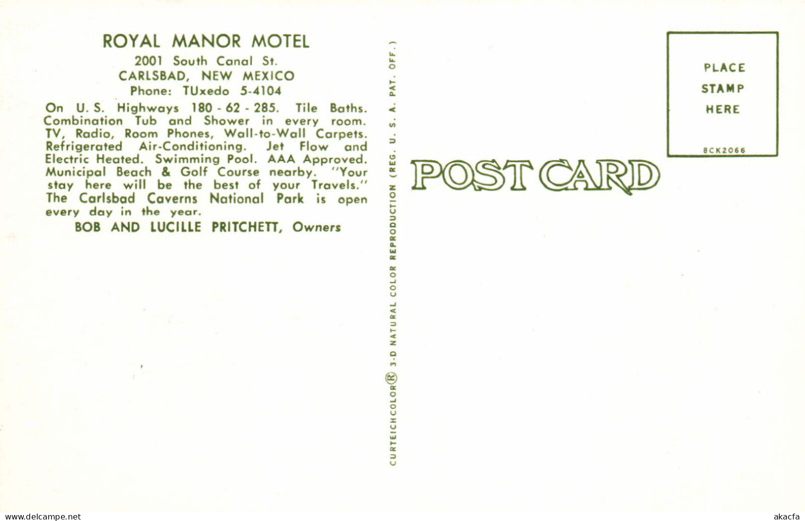 PC US, ROYAL MANOR MOTEL, CARLSBAD, NEW MEXICO, MODERN Postcard (b52393) - Other & Unclassified