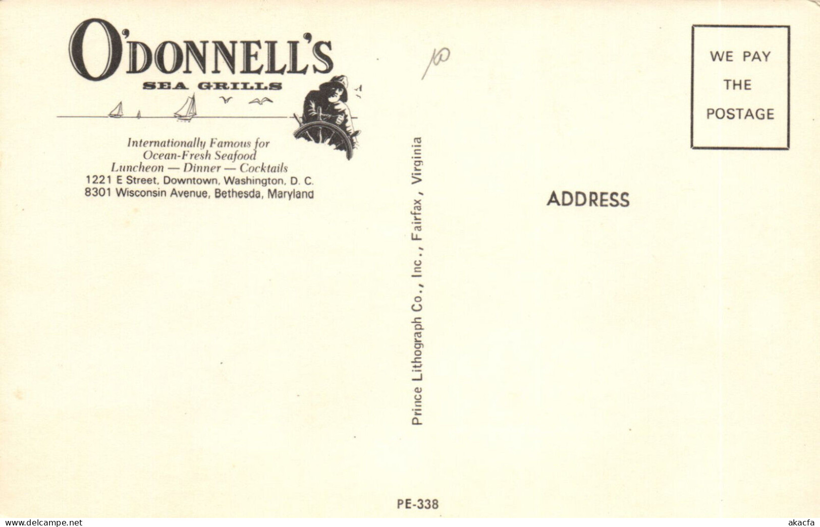 PC US, O'DONNELL'S SEA GRILLS, WASHINGTON, D.C., MODERN Postcard (b52390) - Washington DC
