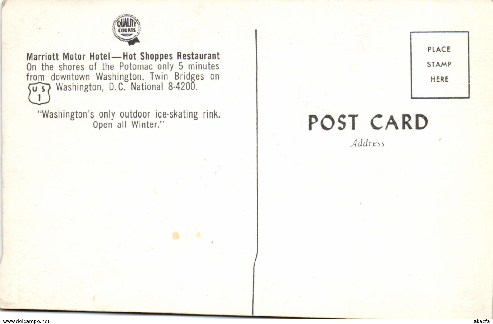 PC US, MARRIOTT MOTOR HOTEL, WASHINGTON, D.C., MODERN Postcard (b52388) - Washington DC