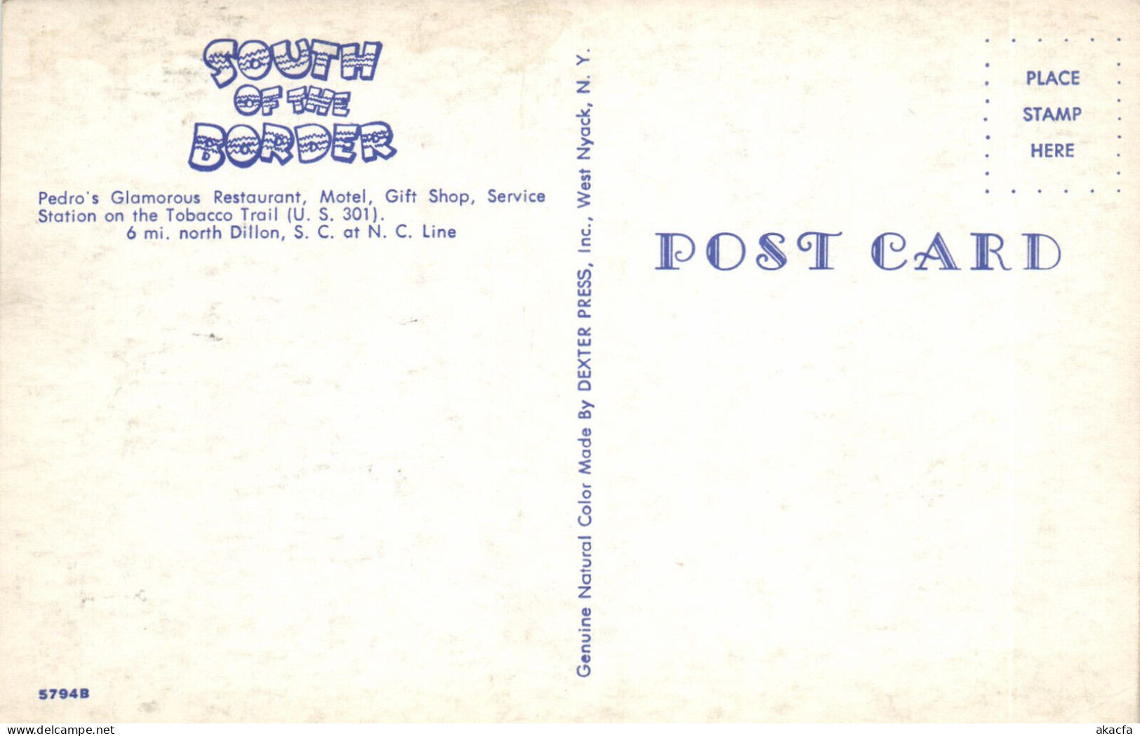 PC US, SOUTH OF THE BORDER RESTAURANT, DILLON, SC, MODERN Postcard (b52357) - Other & Unclassified