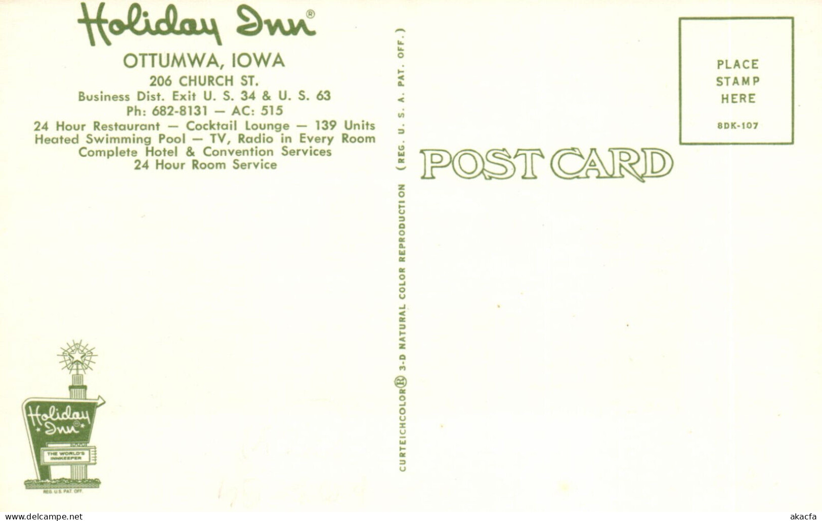 PC US, HOLIDAY INN, OTTUMWA, IOWA, MODERN Postcard (b52346) - Andere & Zonder Classificatie