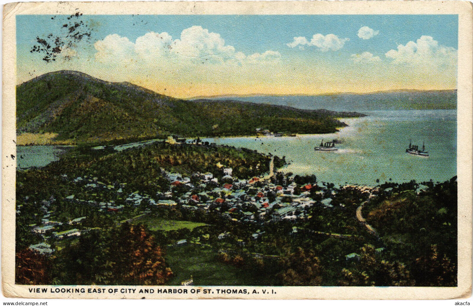 PC VIRGIN ISLANDS ST. THOMAS EAST OF CITY AND HARBOUR Vintage Postcard (b52264) - Britse Maagdeneilanden