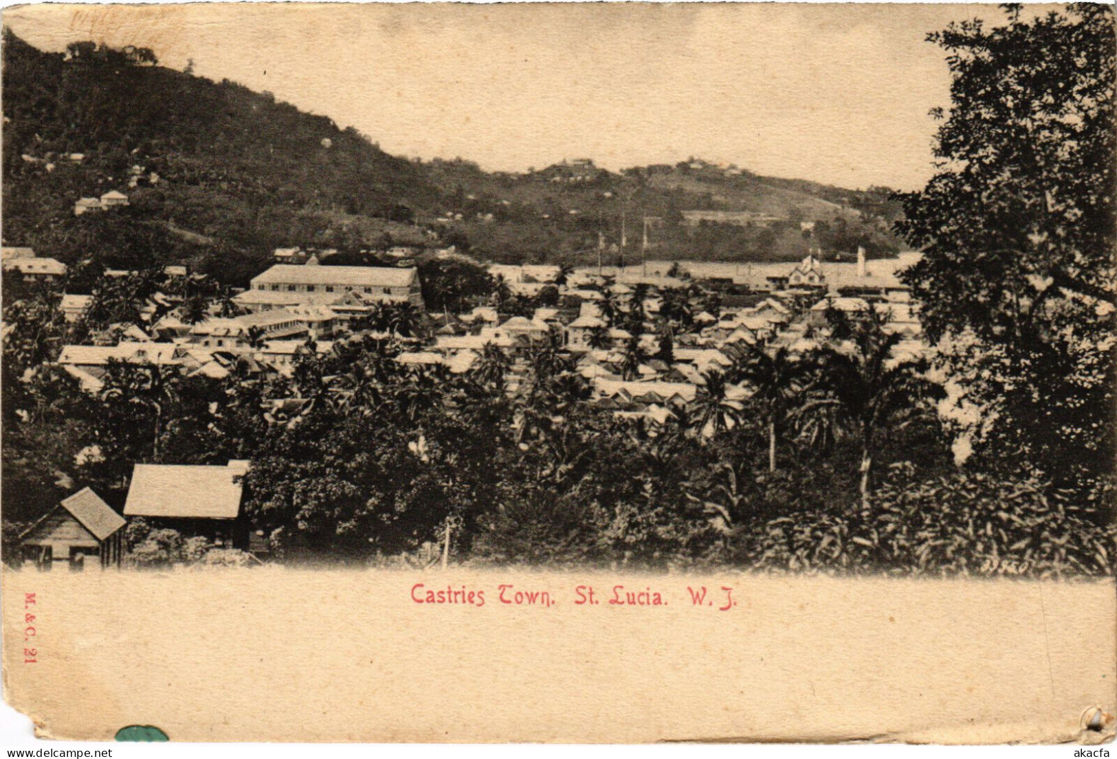 PC VIRGIN ISLANDS ST. LUCIA CASTRIES TOWN Vintage Postcard (b52248) - Virgin Islands, British