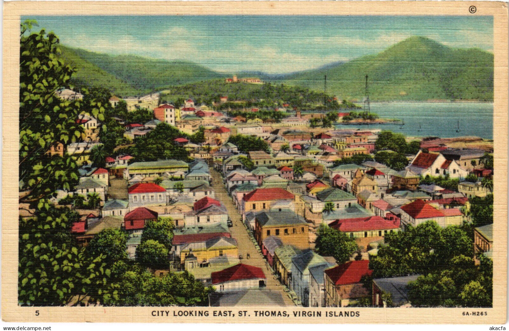 PC VIRGIN ISLANDS CARIBBEAN ST THOMAS CITY LOOKING EAST Vintage Pc. (b52242) - Virgin Islands, British