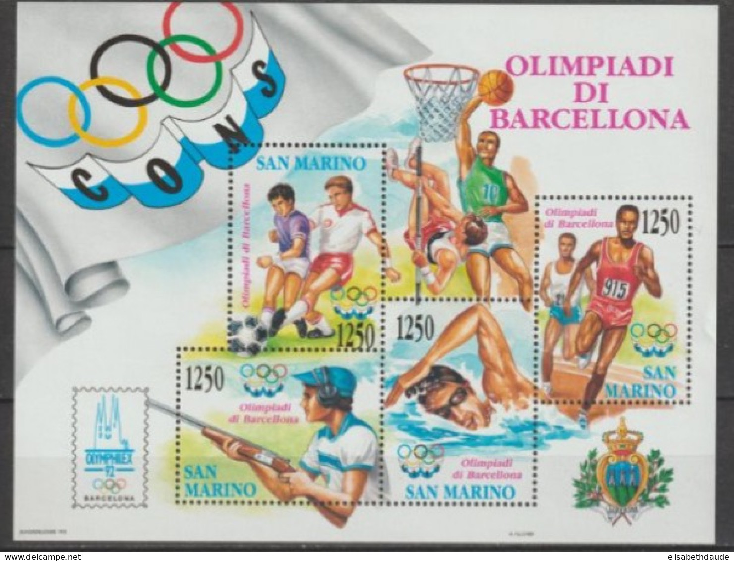 SAN MARINO - 1992 - LIVRAISON GRATUITE A PARTIR DE 5 EUR D'ACHAT - JEUX OLYMPIQUES BARCELONE -FEUILLET YVERT N°18 ** MNH - Blokken & Velletjes