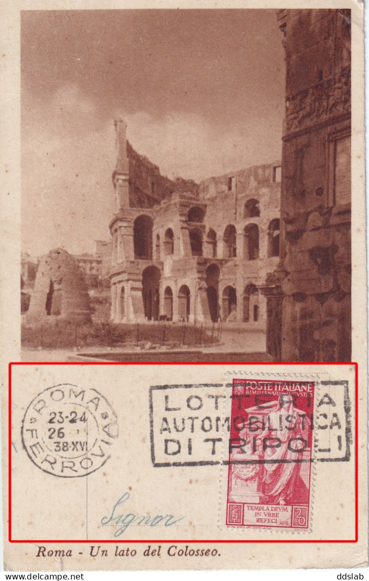 26/9/1938 - Roma, Un Lato Del Colosseo - Affr. Per Benevento Con 20c Bimillenario Augusto (Uni 418) - Annullo Targhetta - Colosseo