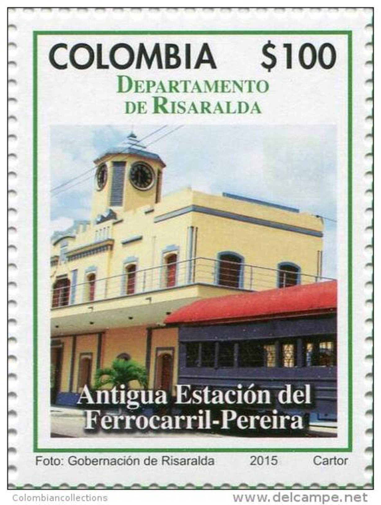 Lote 2015-8.8, Colombia, 2015, Departamento De Risaralda, Stamp, Sello, Old Train Station, Estacion Del Tren - Colombia
