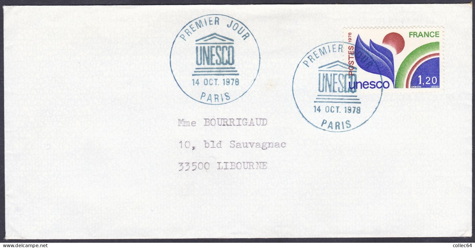 N°YT 56 Sur Lettre Ayant Circulé - Cachet "1er Jour UNESCO PARIS" - Covers & Documents