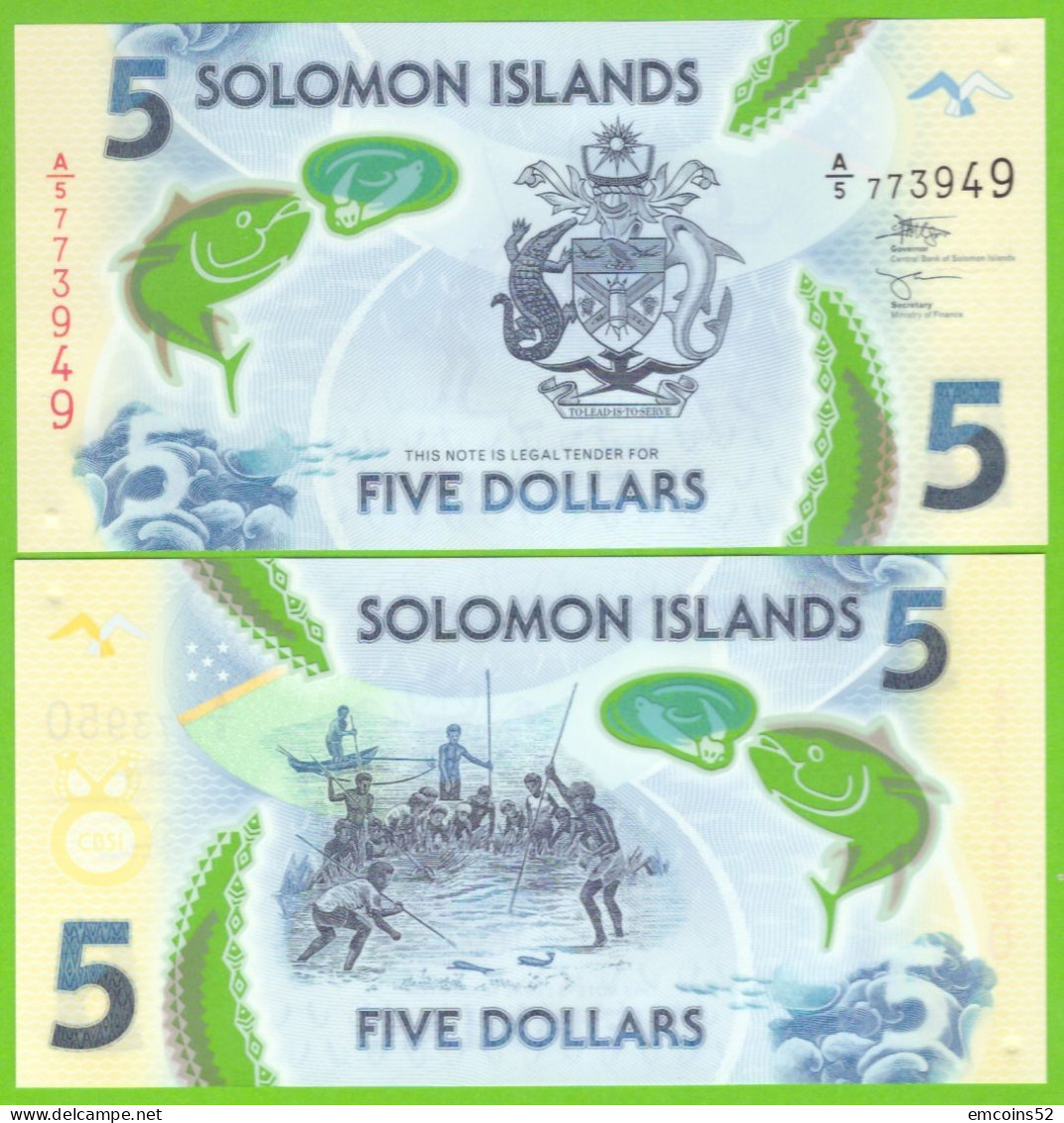 SOLOMON ISLANDS 5 DOLLARS 2019 P-W38(2) UNC POLIMER NEW A/5 - Salomons