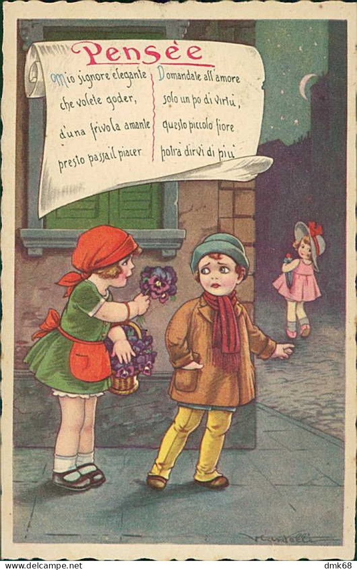 CASTELLI SIGNED 1930s POSTCARD - KIDS & MUSIC & FLOWERS - PENSEE - EDIZ. CARISH / DEGAMI 89 (5207) - Castelli