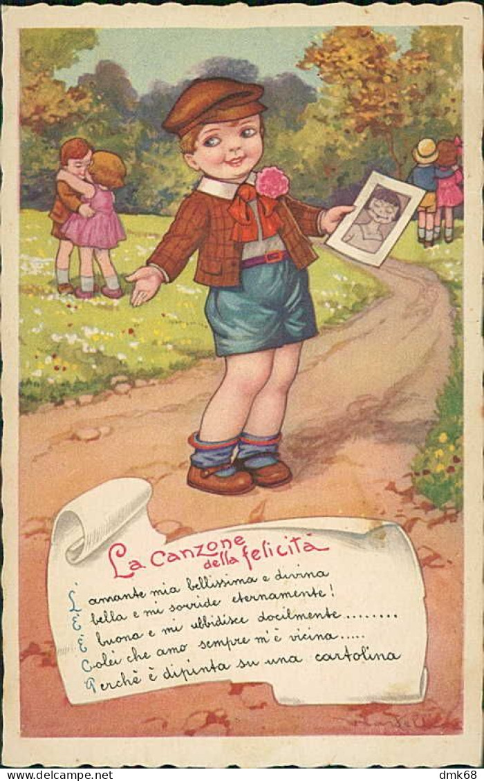 CASTELLI SIGNED 1930s POSTCARD - KIDS & MUSIC & FLOWERS - LA CANZONE DELLA FELICITA' - EDIZ. CARISH / DEGAMI 93 (5208) - Castelli