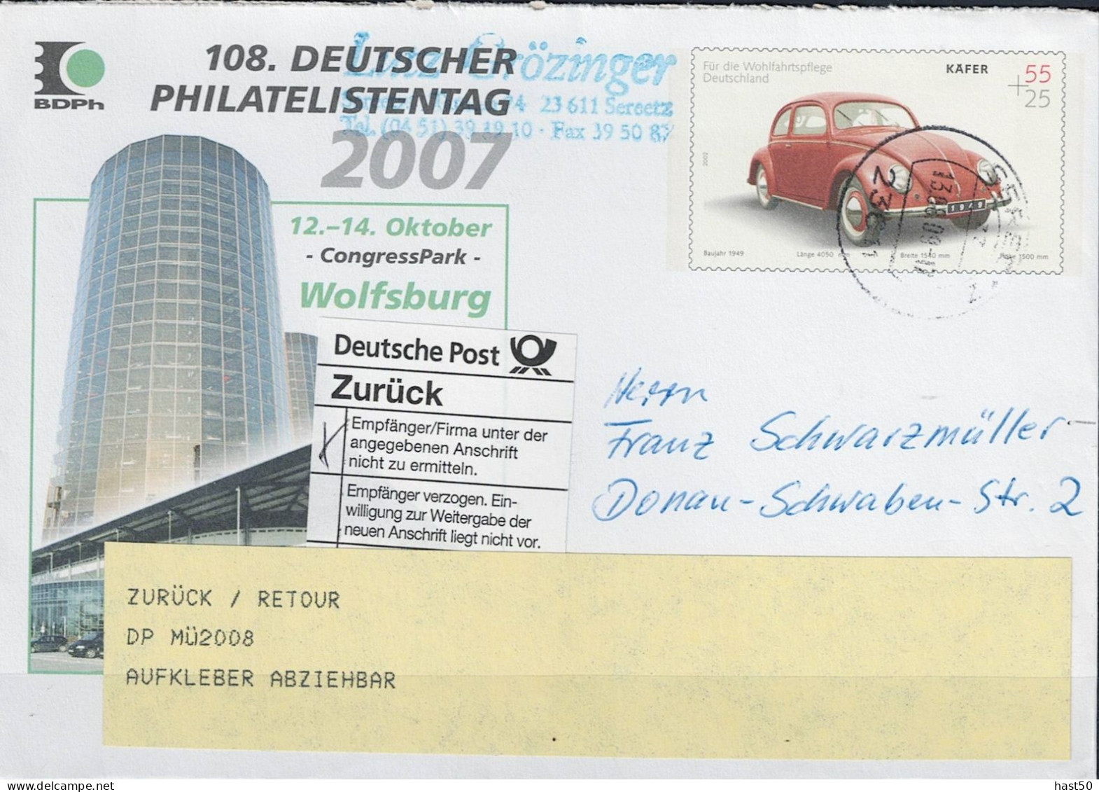 Deutschland Germany Allemagne- Sonderumschlag VW Käfer (MiNr: USo 140) 2007 - Siehe Scan - Covers - Used