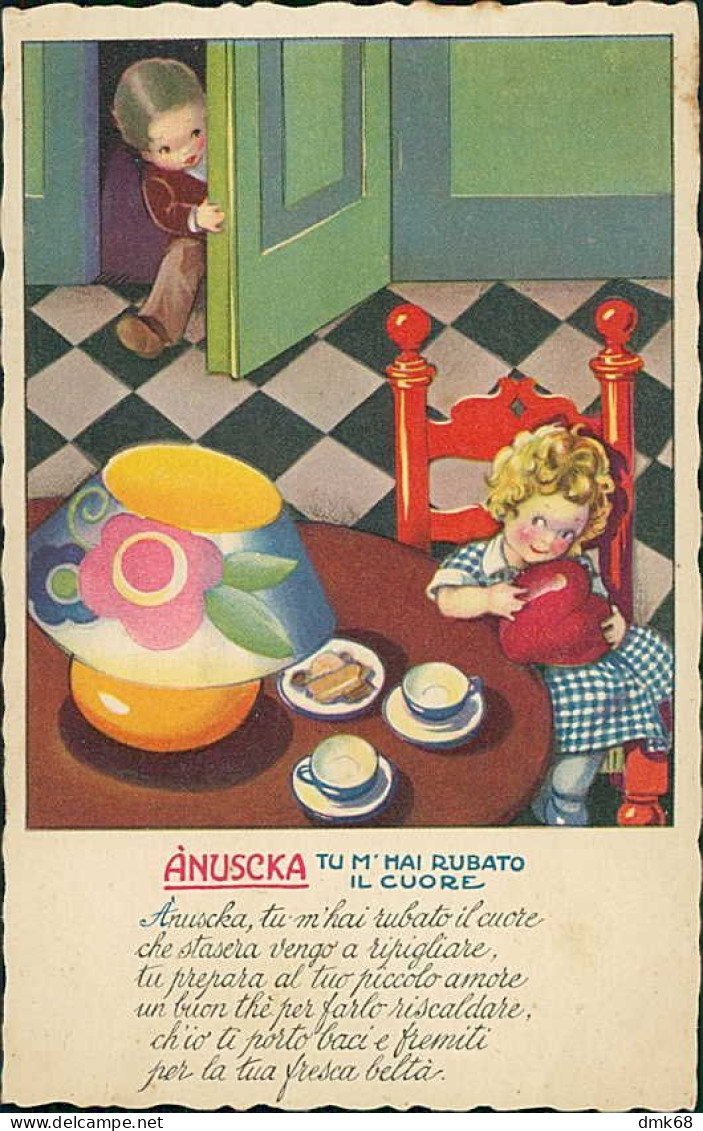 CASTELLI SIGNED 1930s POSTCARD - KIDS & MUSIC- ANUSCKA TU M'HAI RUBATO IL CUORE - EDIZ. CARISH / DEGAMI 97 (5210) - Castelli