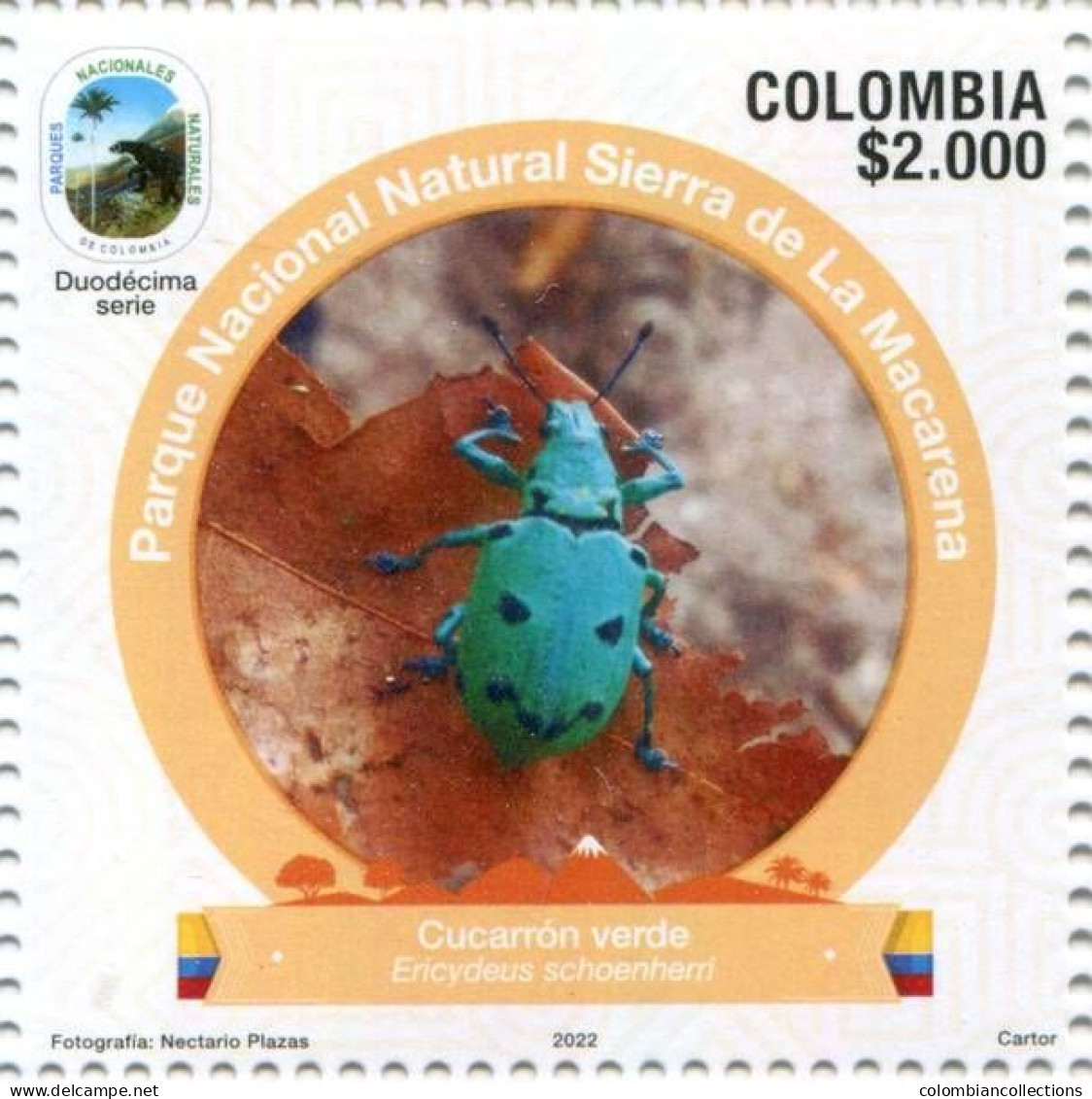 Lote 2022-24.3, Colombia, 2022, Sello, Stamp, Parques Nacionales, National Park 12 Issue, Cucarron, Insecto, Insect - Colombia