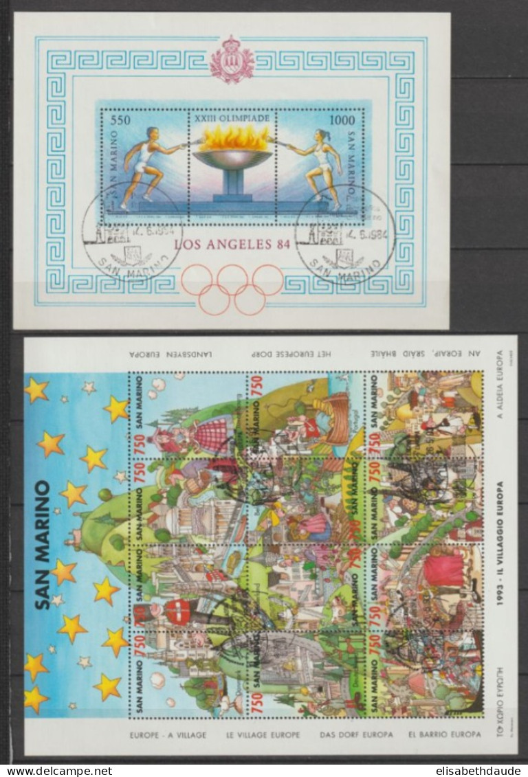 SAN MARINO - 1984/1994 - COLLECTION SERIES COMPLETES + BLOCS / FEUILLETS OBLITERES 3 PAGES ! COTE YVERT = 64 EUR. - Colecciones & Series