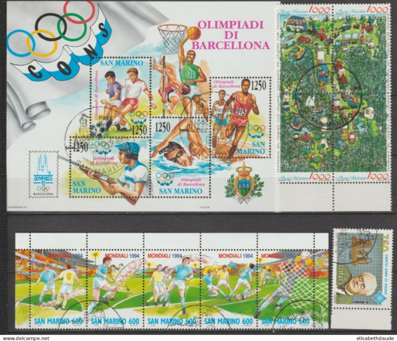 SAN MARINO - 1984/1994 - COLLECTION SERIES COMPLETES + BLOCS / FEUILLETS OBLITERES 3 PAGES ! COTE YVERT = 64 EUR. - Collections, Lots & Series