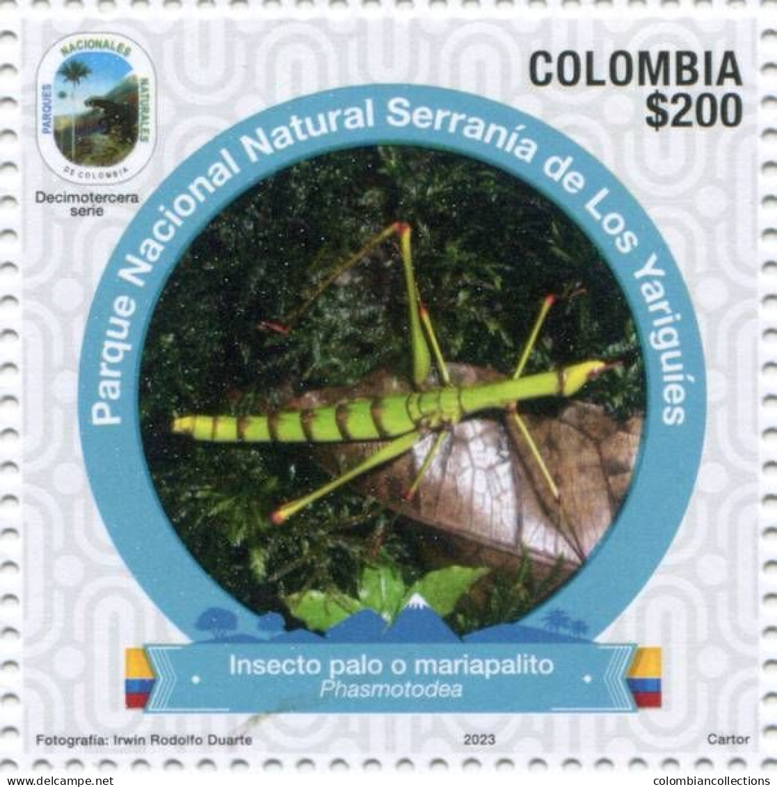 Lote 2023-10.8, Colombia, 2023, Sello, Stamp, XIII National Parks Serie. Stick Insect. Insecto Palo - Colombia
