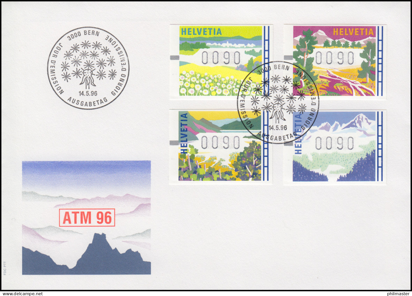 Schweiz ATM 7-10 Landschaften In Den Vier Jahreszeiten Schmuck-FDC Bern 14.5.96  - Automatic Stamps