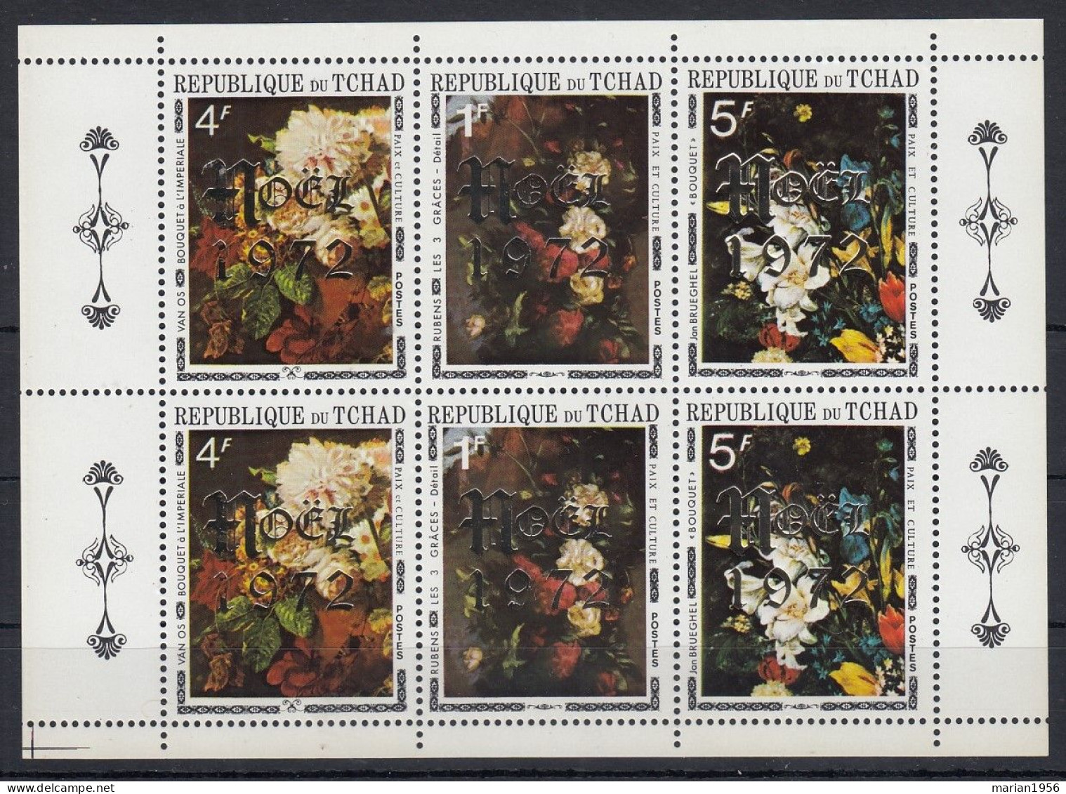 Tchad - Peinture - FLEURS - RUBENS,BRUEGEL,etc - Overprint Or Noel 1972 - BL  - MNH - Otros & Sin Clasificación