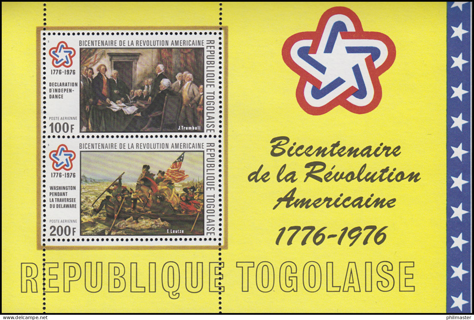 Togo: 200. Jahrestag Amerikanische Unabhängkeitserklärung 1976, Block ** - Unabhängigkeit USA