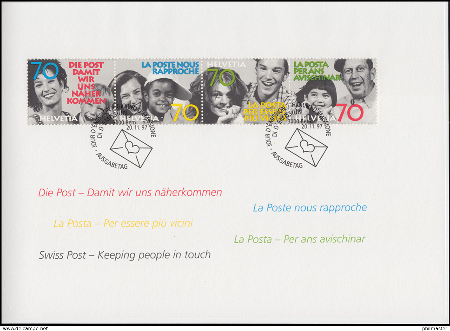 Schweiz 1625-1628 Die Post - Näherkommen 1997, PTT-Grußkarte Zum Jahreswechsel - Maximum Cards