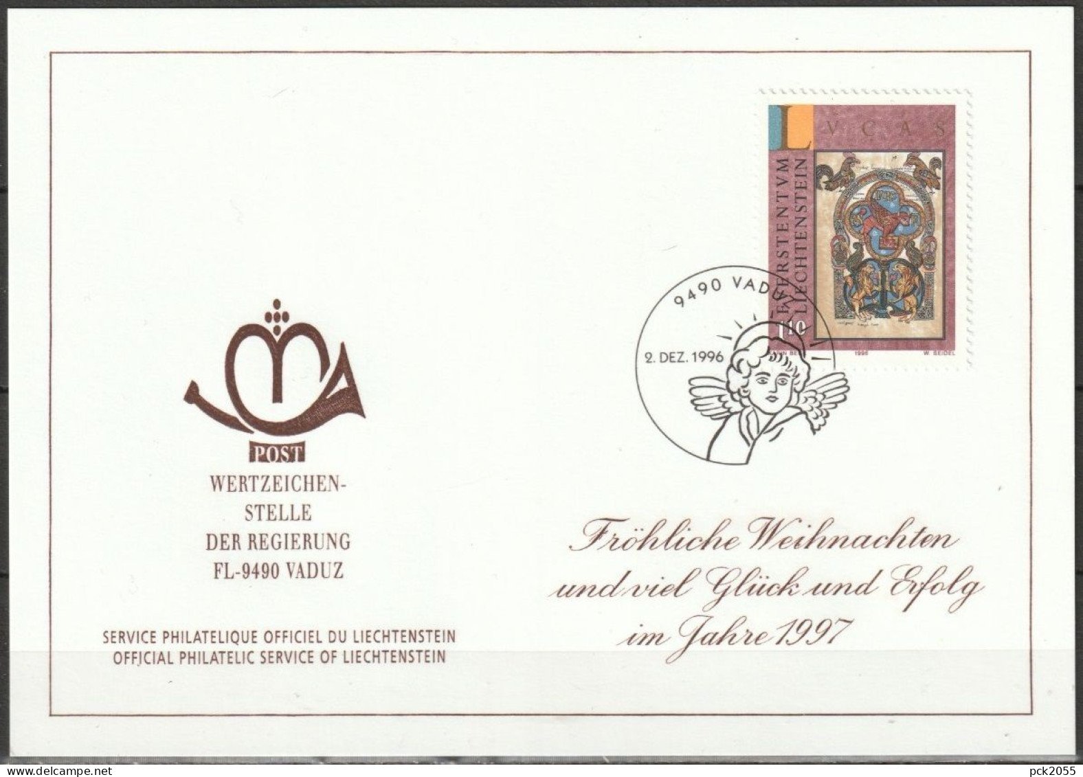 Lichtenstein Weihnachtsgruß 1996 MiNr.1143 Weihnachten Symbole Der Evangelisten ( D 5005 ) - FDC