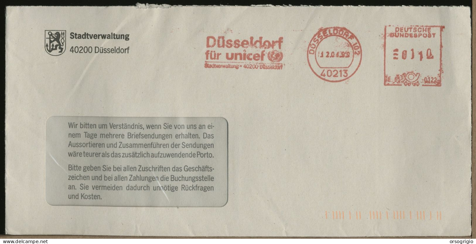 GERMANY - DEUTSCHE - DUSSELDORF  Fur  UNICEF - Franking Machines (EMA)