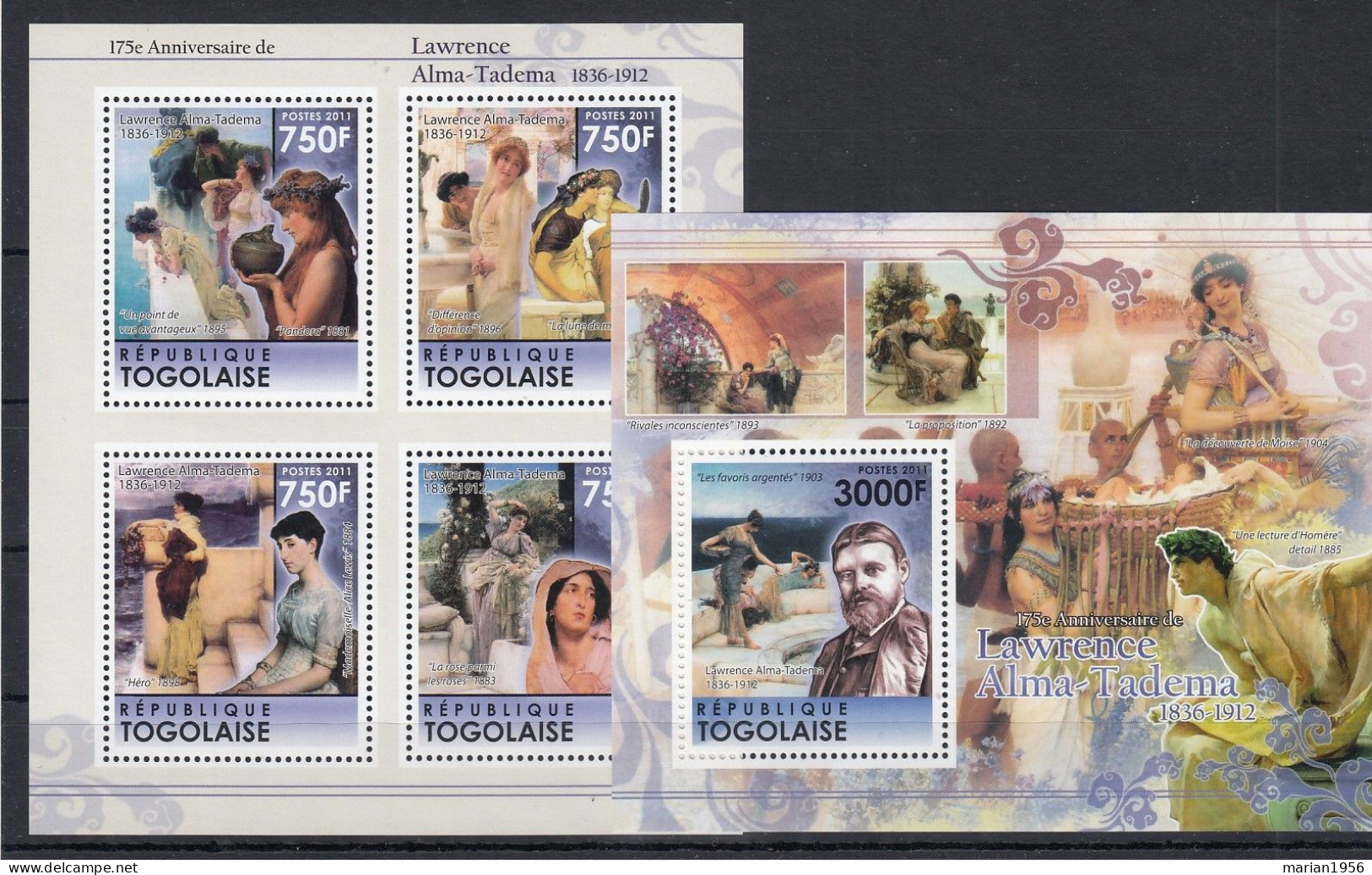 Togo 2011 - Peinture - LAWRENCE ALMA TADEMA - BL + BF  - MNH - Otros & Sin Clasificación