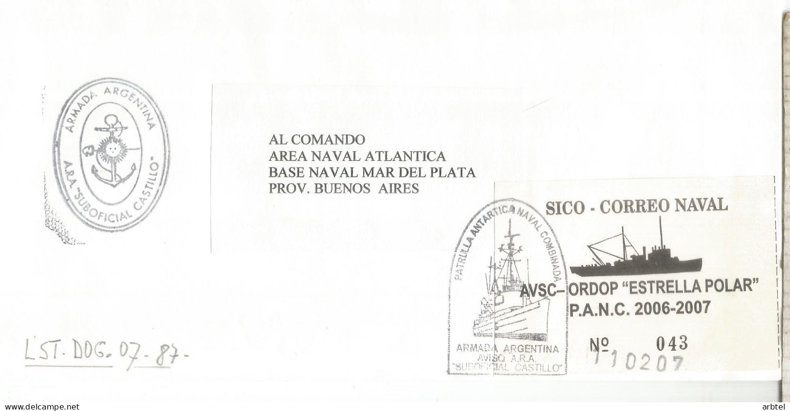 ANTARTIDA ANTARCTIC ARGENTINA CORREO NAVAL ARA SUBOFICIAL CASTILLO - Polar Ships & Icebreakers