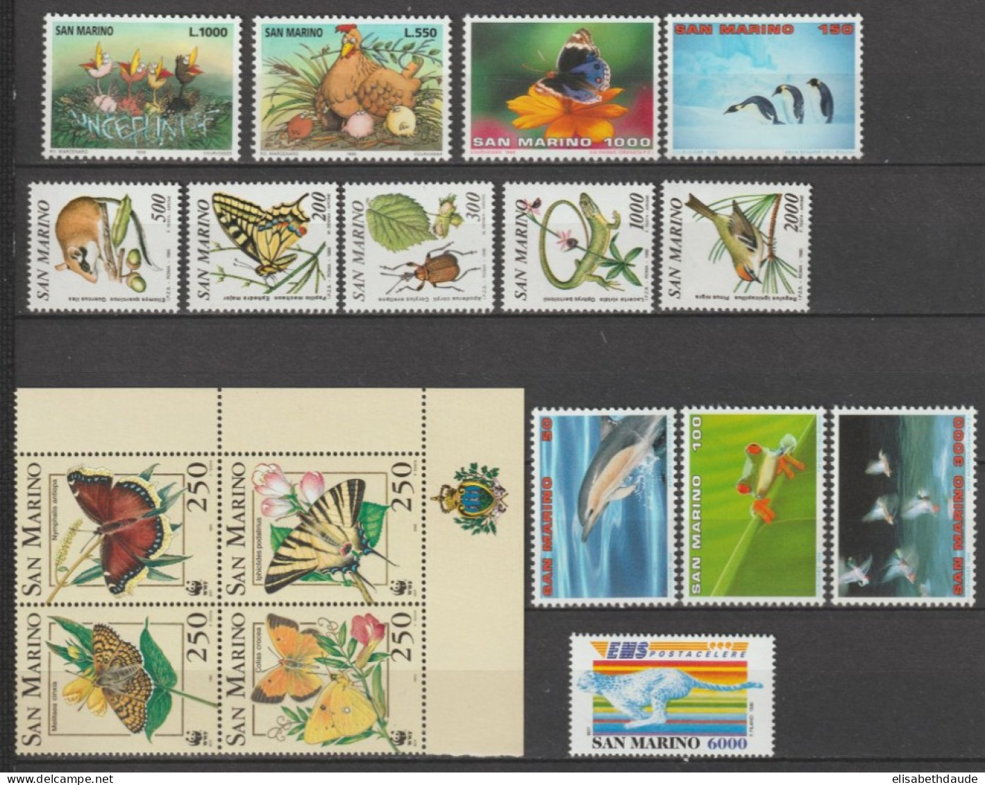 SAN MARINO - 1990/1996 - COLLECTION SERIES COMPLETES ANIMAUX / TIERE / ANIMALS ! COTE YVERT = 21.75 EUR. - Lots & Serien