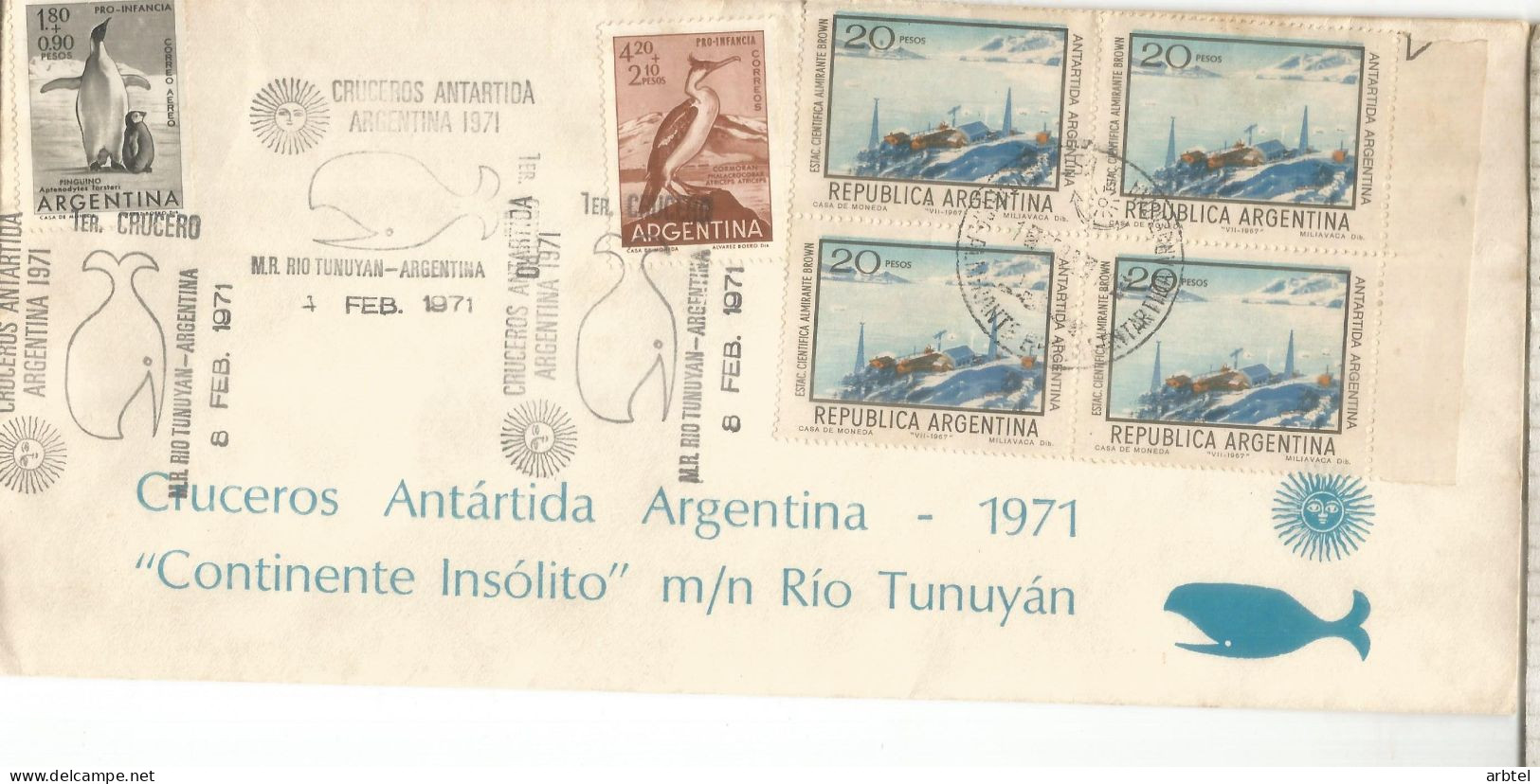 ANTARTIDA ANTARCTIC ARGENTINA CRUCERO TURISTICO MN RIO TUNUYNAN 1971 BALLENA WHALE - Poolshepen & Ijsbrekers