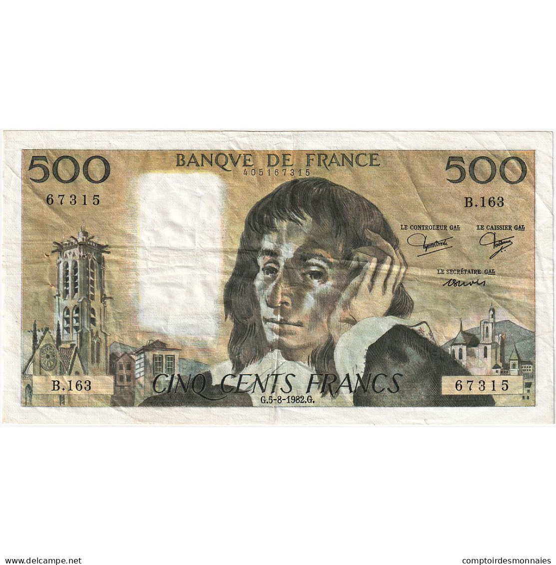 France, 500 Francs, Pascal, 1982, B.163, TTB, Fayette:71.27, KM:156e - 500 F 1968-1993 ''Pascal''