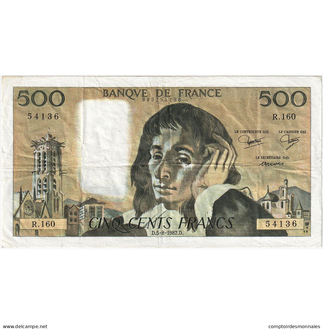 France, 500 Francs, Pascal, 1982, R.160, TTB, Fayette:71.27, KM:156e - 500 F 1968-1993 ''Pascal''