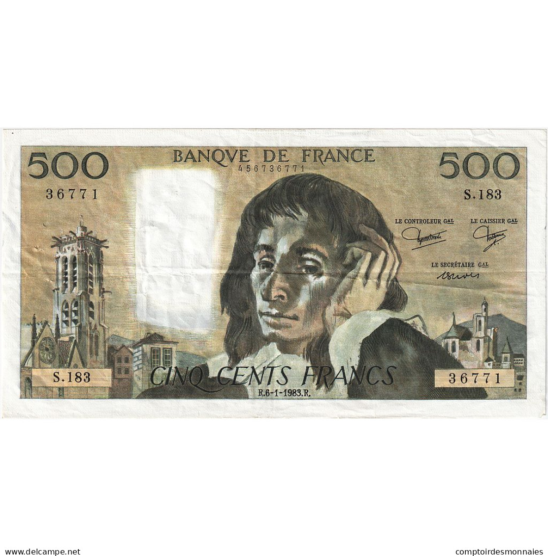 France, 500 Francs, Pascal, 1983, S.183, TTB, Fayette:71.28, KM:156e - 500 F 1968-1993 ''Pascal''