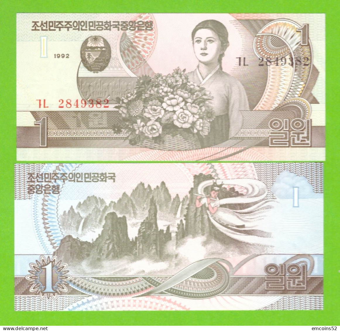 KOREA NORTH 1 WON 1992 P-39  UNC - Corée Du Nord