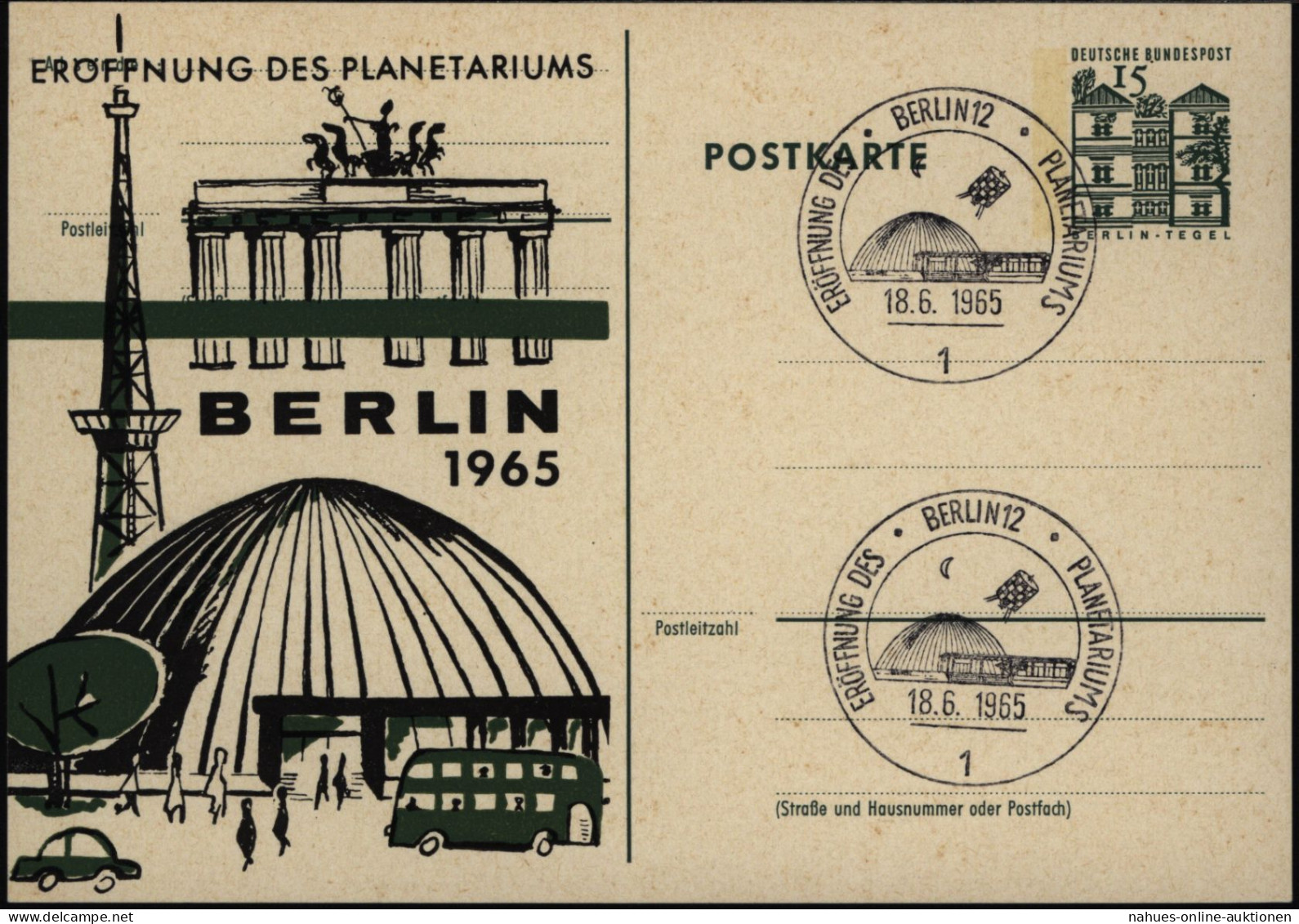 Berlin Ganzsache Bauwerke Mit Privatem Zudruck Eröffnung Des Planetariums Mit - Privé Postkaarten - Gebruikt