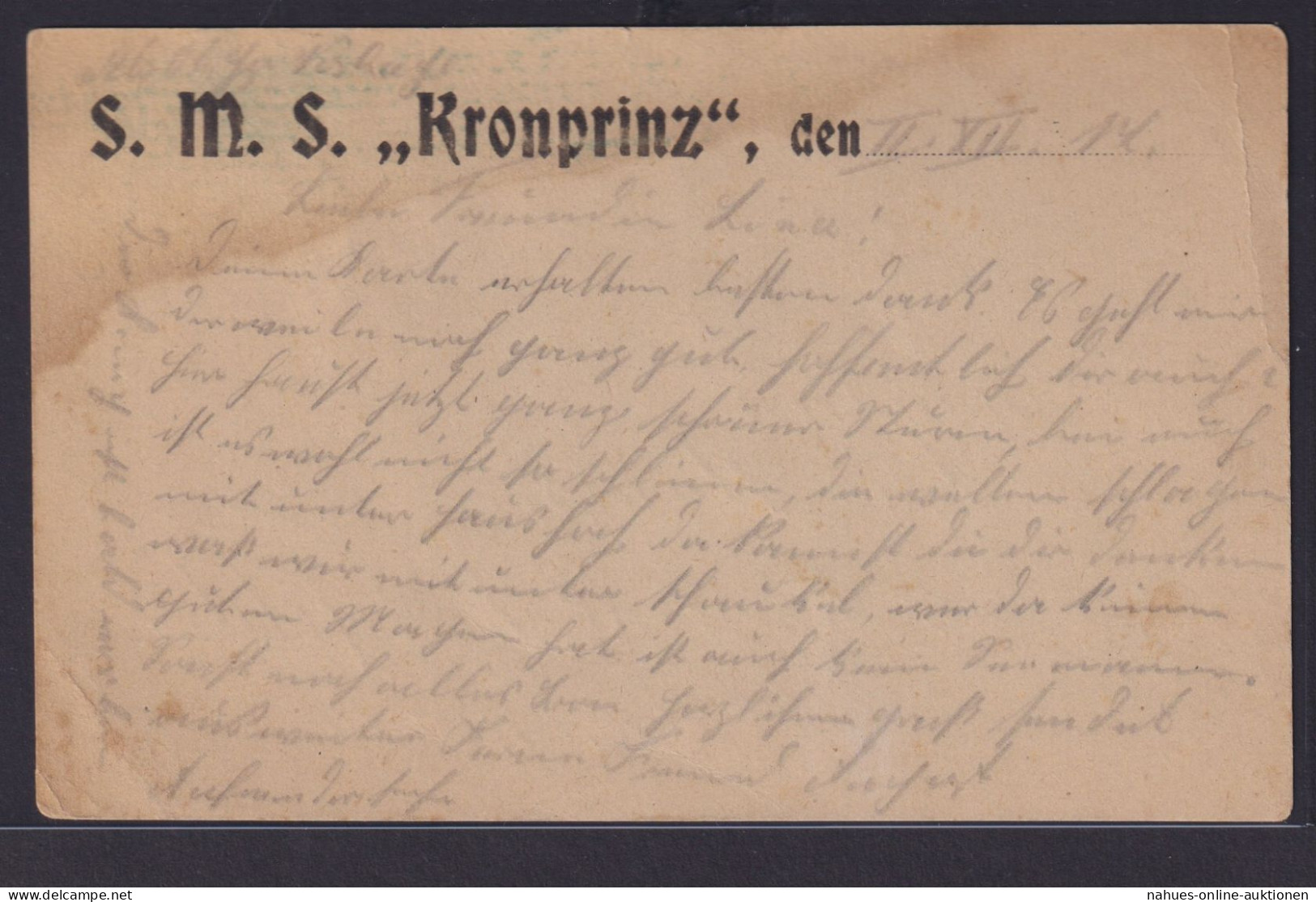 MSP Marine Schiffspost S.M.S. Kronprinz Vorgedruckte Feldpostkarte Marine - Schiffahrt