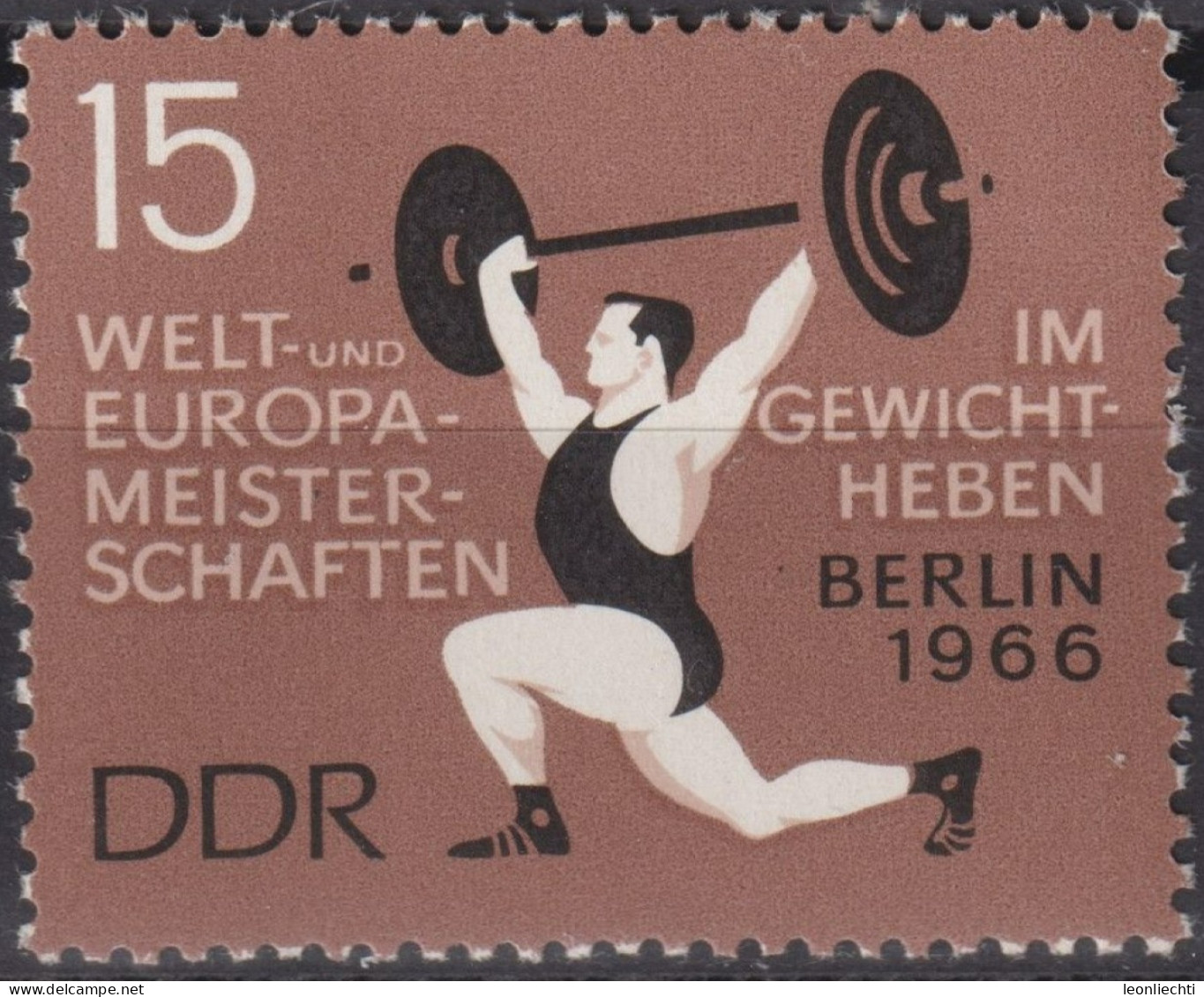 1966 DDR, ** Mi:DD 1210, Yt:DD 905, Gewichtheber-Europameisterschaften, Reissen - Weightlifting
