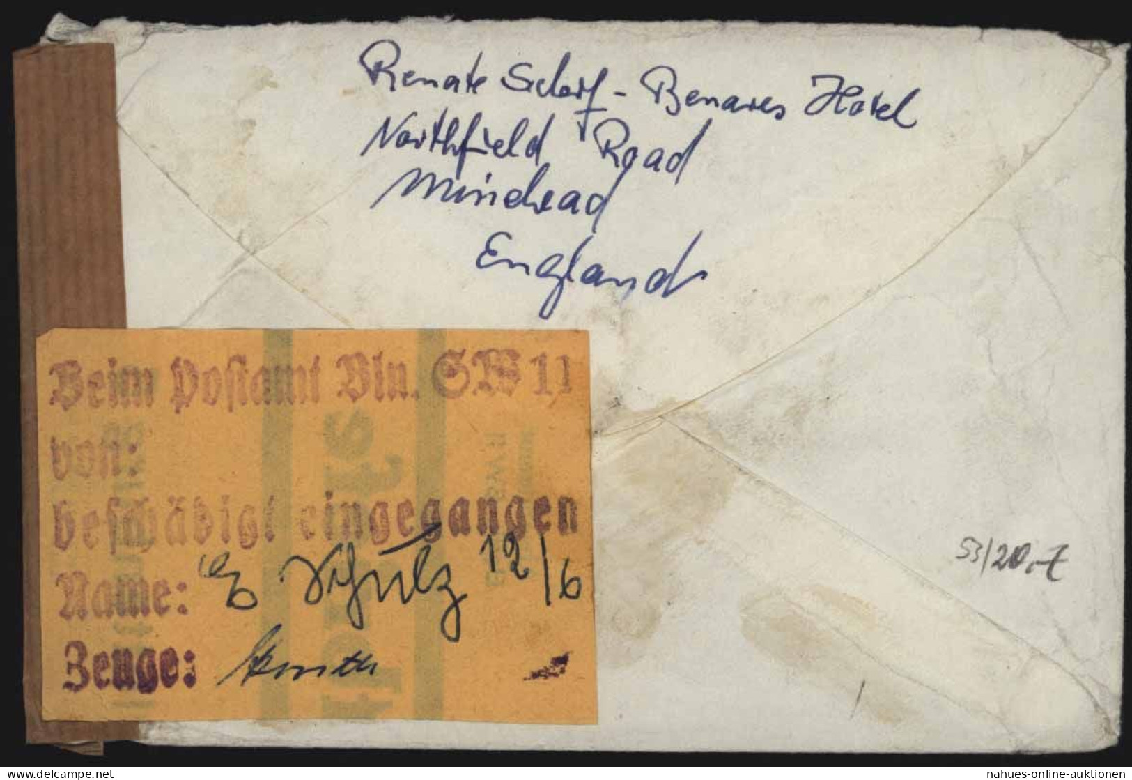 Großbritannien Brief EF N. Berlin Mit Postaufkleber Motiv Post Beschädigung 1960 - Storia Postale