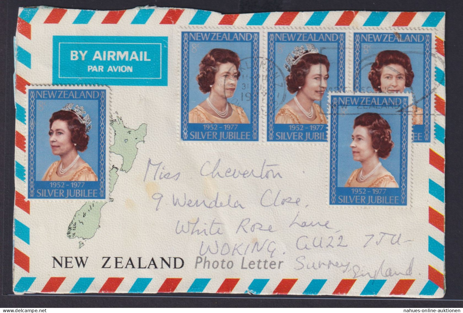 Neuseeland Luftpost Briefvorderseite Queen Elisabeth Auckland Nach Woking - Briefe U. Dokumente