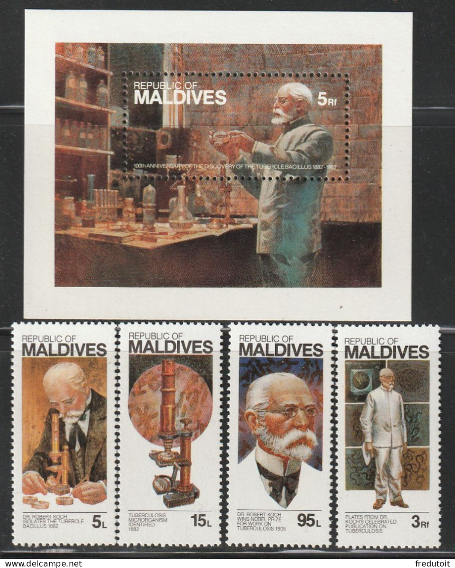 MALDIVES - N°907/10+Bloc N°84 ** (1982) Robert Koch - Malediven (1965-...)