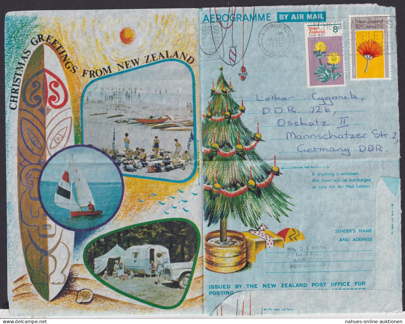 Neuseelad Brief Ganzsache Aerogramm Weihnachten Ashburton N. Oschatz DDR - Covers & Documents