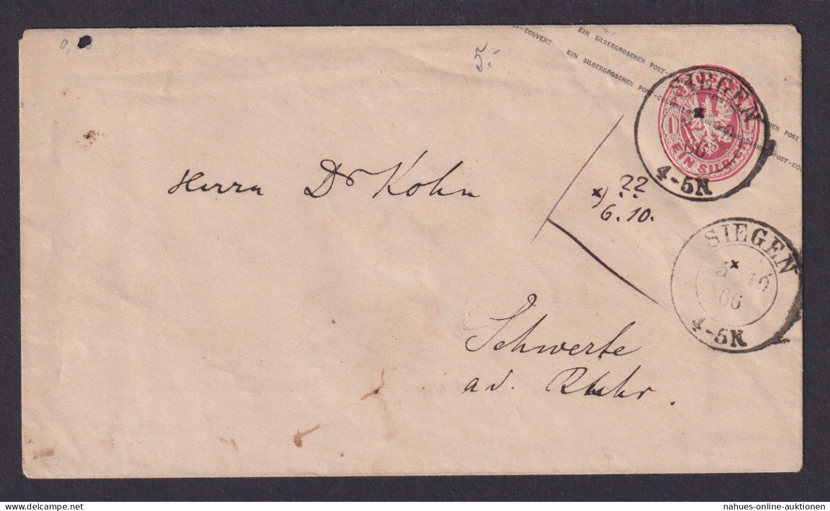 Preußen Siegen Brief Ganzsache Ein Silbergroschen Berlin Schwerte Ruhr - Postal  Stationery