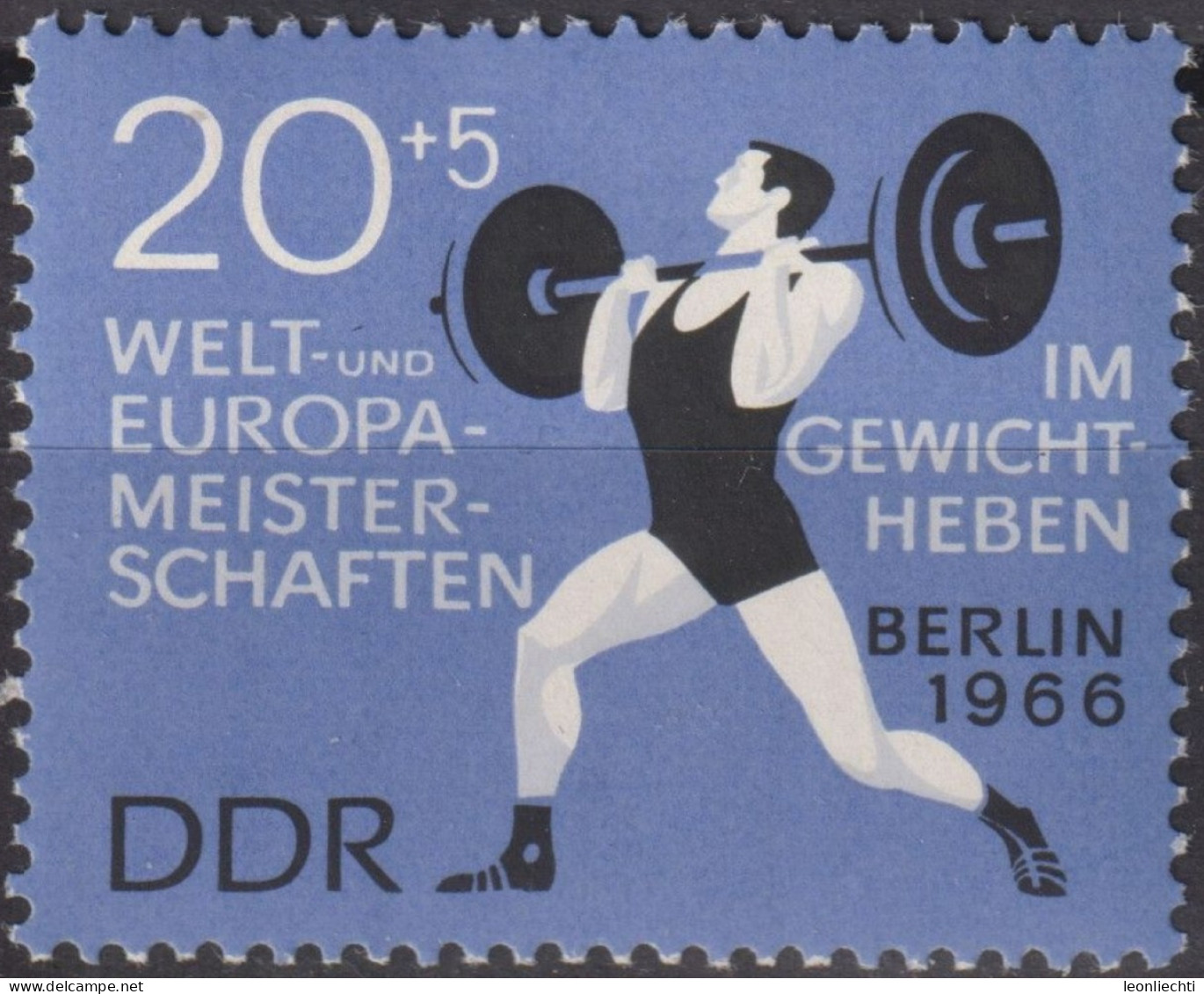 1966 DDR, ** Mi:DD 1211, Yt:DD 906, Gewichtheber-Europameisterschaften, Stossen - Gewichtheben
