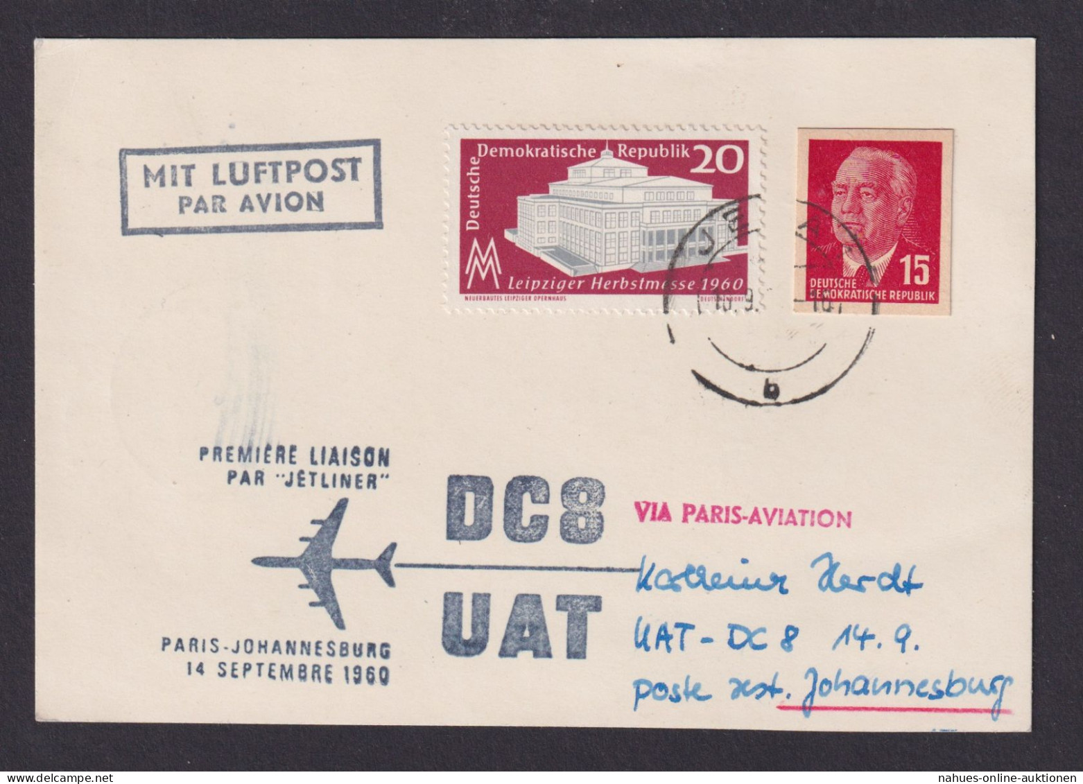 Flugpost Brief Air Mail DDR GAA Ganzsachenausschnitt Pieck Gute Destination - Postkarten - Gebraucht